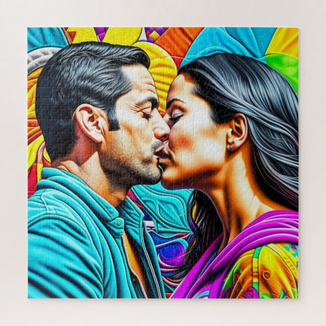 Puzzle Couple hispanique s'embrassant d'amour   (Vertical)
