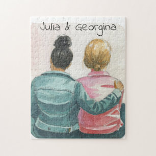 Puzzle Couple lesbienne aquarelle personnalisé