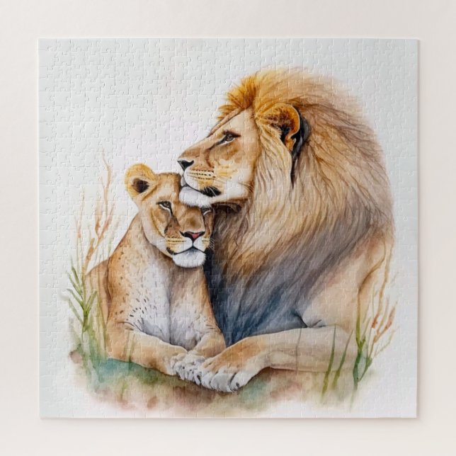 Puzzle Couple lion mâle & femelle amoureux des lions (Vertical)
