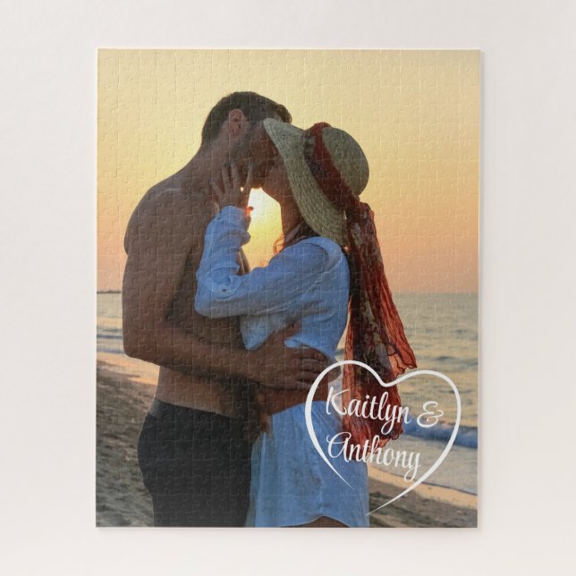 Puzzle Couple Love Heart Photo personnalisée (Vertical)