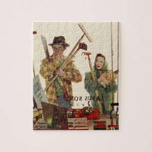 Puzzle Couple marié vintage avec outils de jardinage