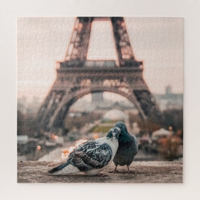 Puzzle Couple pigeon face à la Tour Eiffel (Vertical)