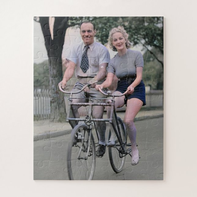 Puzzle Couple Riding Malvern Star Bike 1930s Color Redux (Vertical)