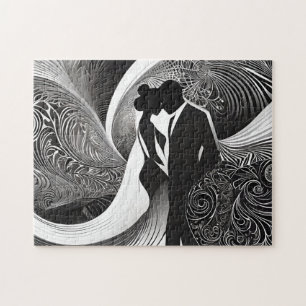 Puzzle Couple Silhouette Noir & Blanc Élégant