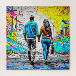 Puzzle Couple tenant les mains Urban Graffiti Art