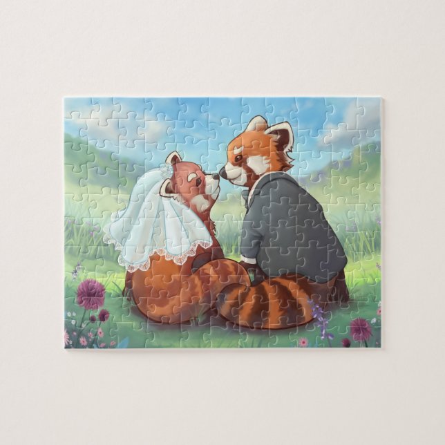 Puzzle Couples mignons de panda rouge dans l'amour (Horizontal)