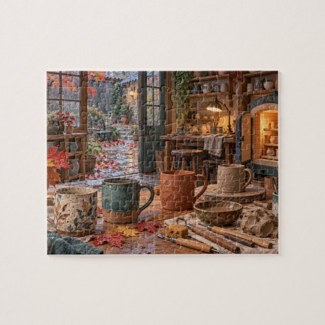 Puzzle Cour de studio de poterie automnal pluvieux (Horizontal)