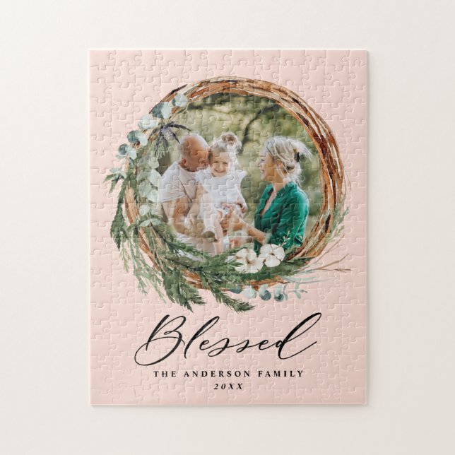 Puzzle Courbe feuillue moderne stylisée écriture bénite (Vertical)