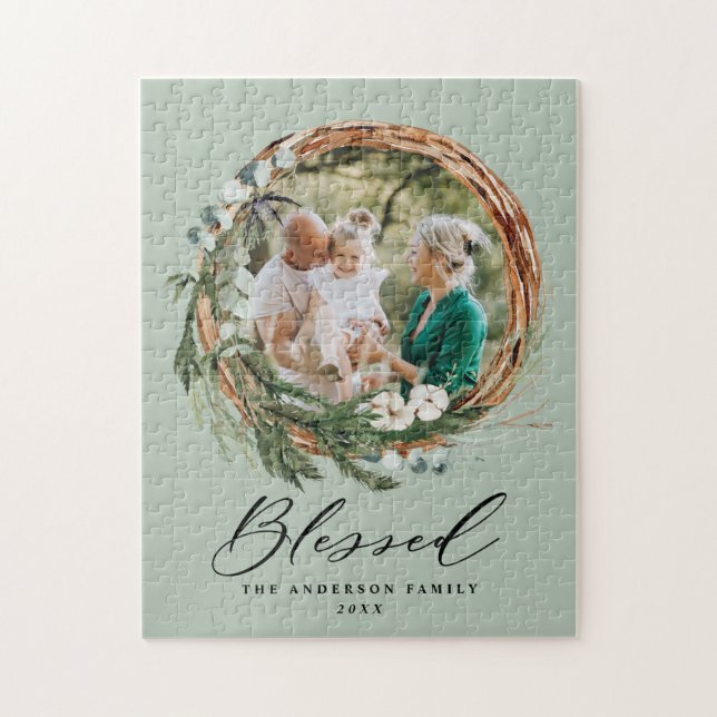 Puzzle Courbe feuillue moderne stylisée écriture bénite (Vertical)