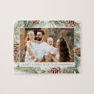 Puzzle Couronne de cônes de pin aquarelle rustique Photo