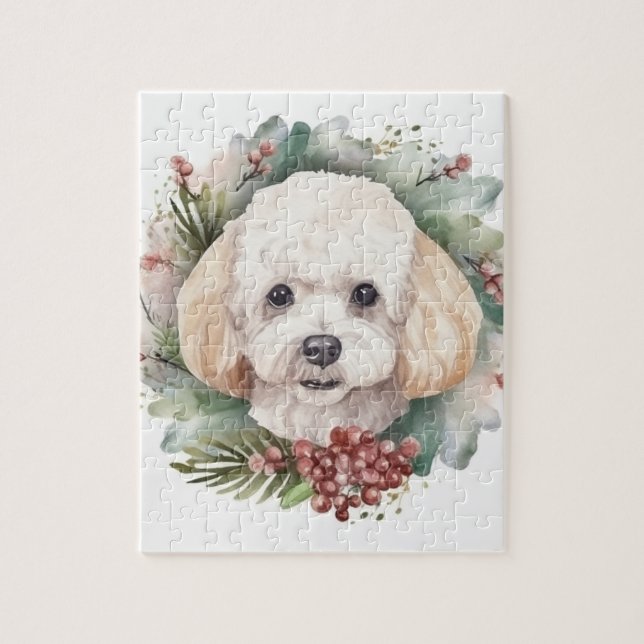 Puzzle Couronne de Noël Caniche Fête de Chien Festive (Vertical)