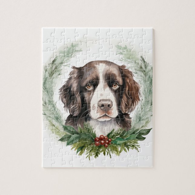 Puzzle Couronne de Noël de Springer Spaniel Chien de fête (Vertical)