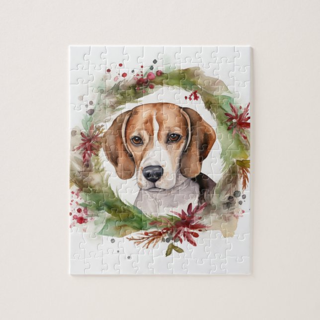 Puzzle Couronne de Noël festive de Beagle (Vertical)