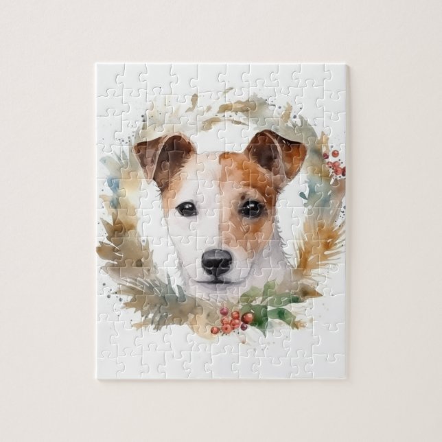 Puzzle Couronne de Noël festive Jack Russell Pup (Vertical)