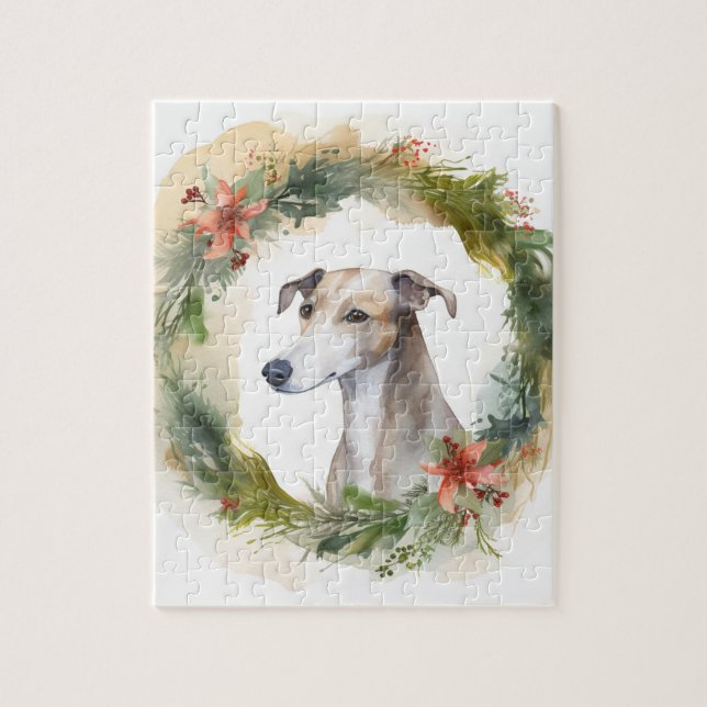 Puzzle Couronne de Noël Greyhound Chien de fête (Vertical)