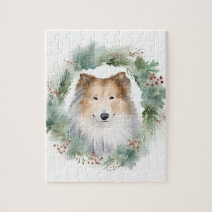 Puzzle Couronne de Noël Rough Collie Chien de fête