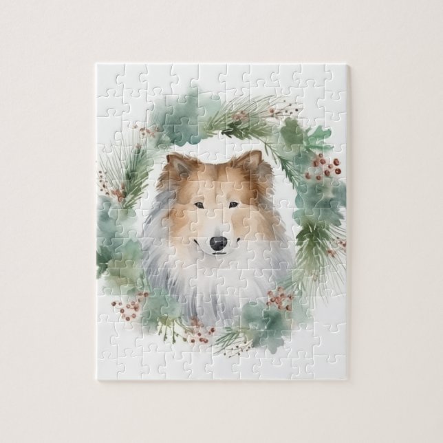 Puzzle Couronne de Noël Rough Collie Chien de fête (Vertical)