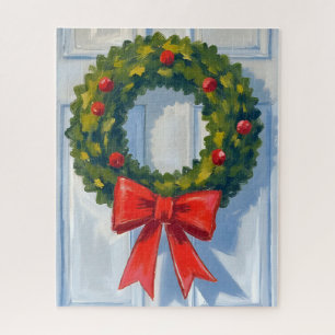 Puzzle Couronne de Noël Ruban Rouge Aquarelle Blanche
