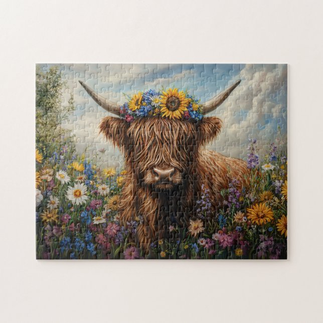 Puzzle Couronne Fleur sauvage de vache Highland (Horizontal)