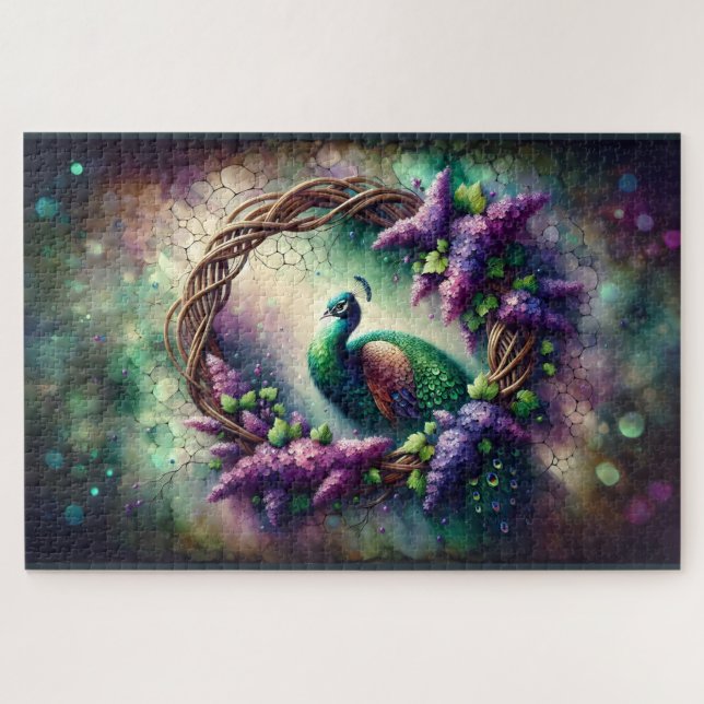 Puzzle Couronne florale de paon enchanté (Horizontal)