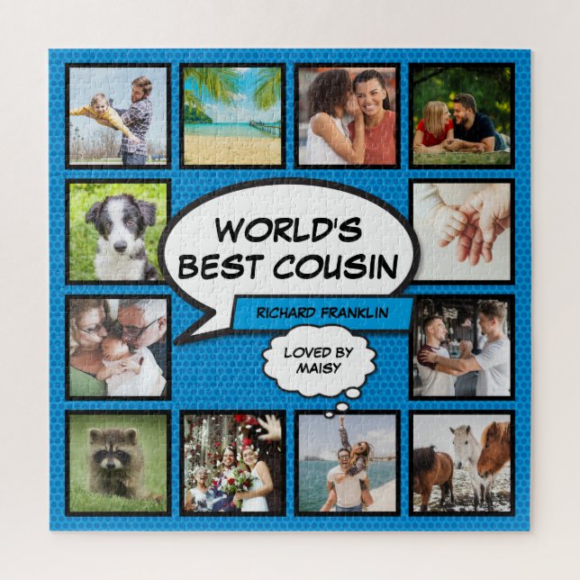 Puzzle Cousin 12 Photo Collage Bande Dessinée Fun Blue (Vertical)