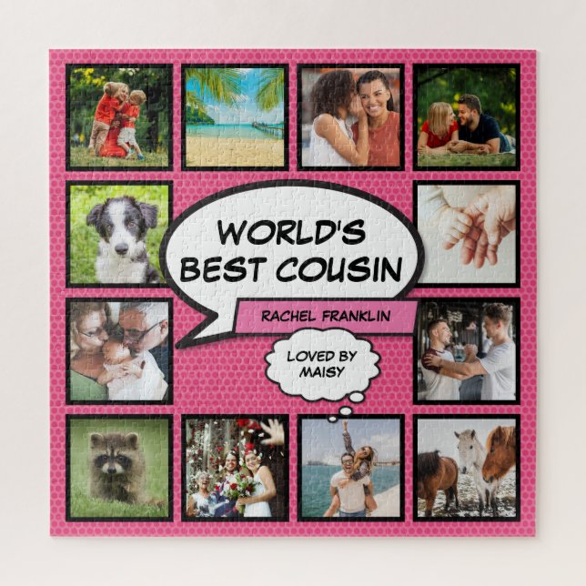 Puzzle Cousine 12 Collage Photo Bande Dessinée Fun Rose (Vertical)