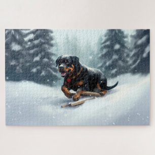 Puzzle Coussin décoratif Rottweiler Noël neige hiver