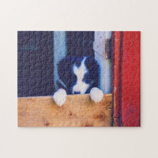 Puzzle Couteau Bordure Collie Puppy Peinture à l'huile