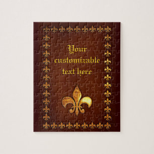 Puzzle Couverture en cuir vieilli avec fleur de Lys doré 