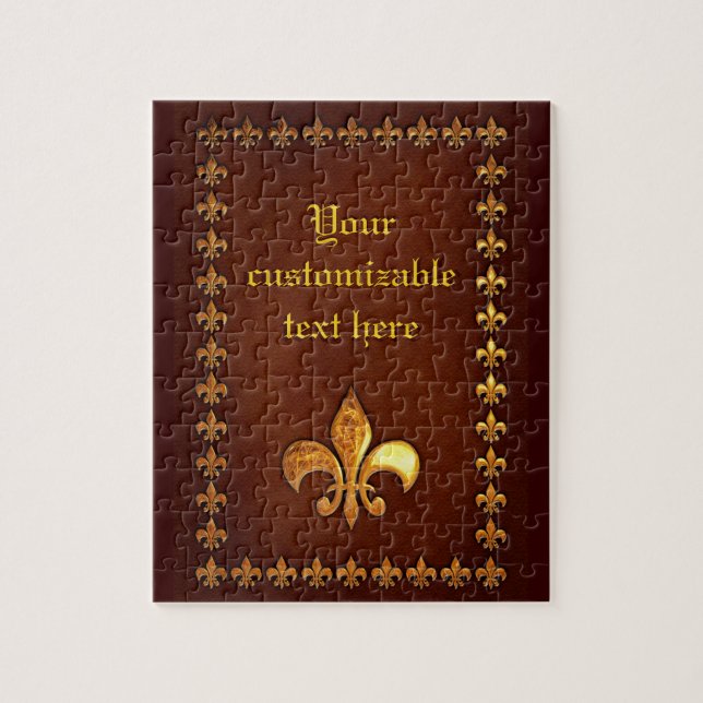 Puzzle Couverture en cuir vieilli avec fleur de Lys doré  (Vertical)