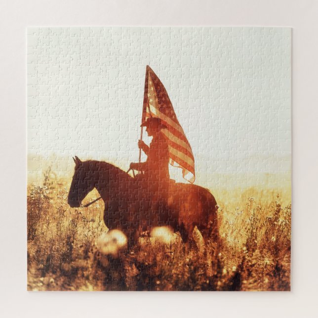 Puzzle Cowboy Portrait USA Flag Thème. (Vertical)