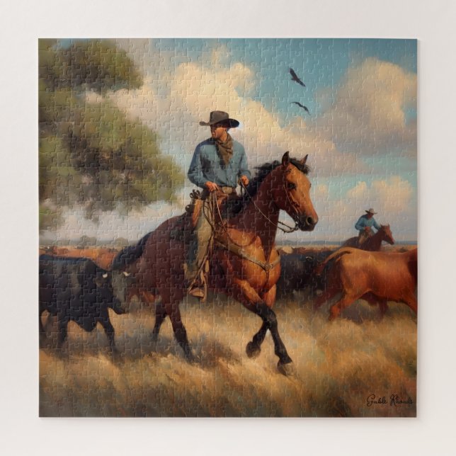 Puzzle Cowboy sur Bay Horse (Vertical)