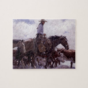 Puzzle Cowboy vintage avec son troupeau de bétail par Koe