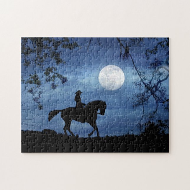 Puzzle Cowgirl and Horse équitation au clair de lune (Horizontal)