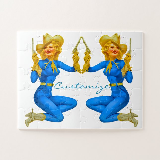 Puzzle Cowgirl pin-up tenant d'un pistolet Thunder_Cove (Horizontal)
