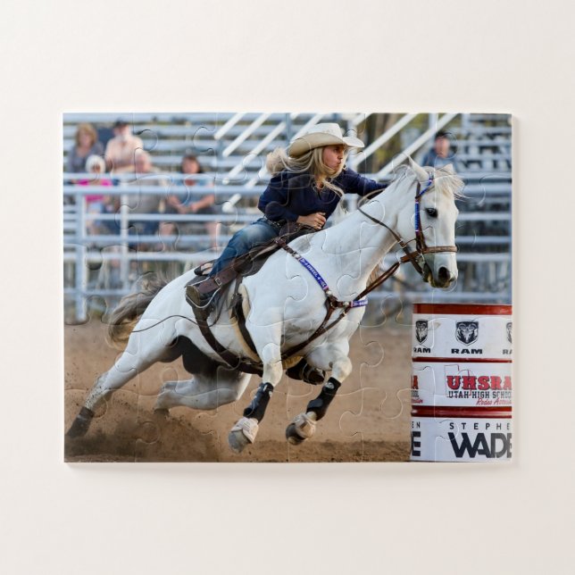 Puzzle Cowgirl Rodeo Horse Baril Sports occidentaux (Horizontal)