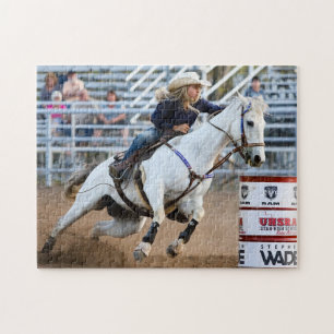 Puzzle Cowgirl Rodeo Horse Baril Sports occidentaux