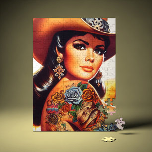 Puzzle Cowgirl Tatouée Vintage