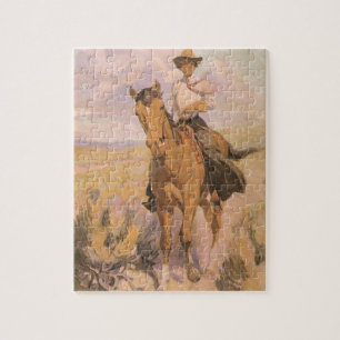 Puzzle Cowgirl vintage Cowboy, Femme à cheval par Dunton