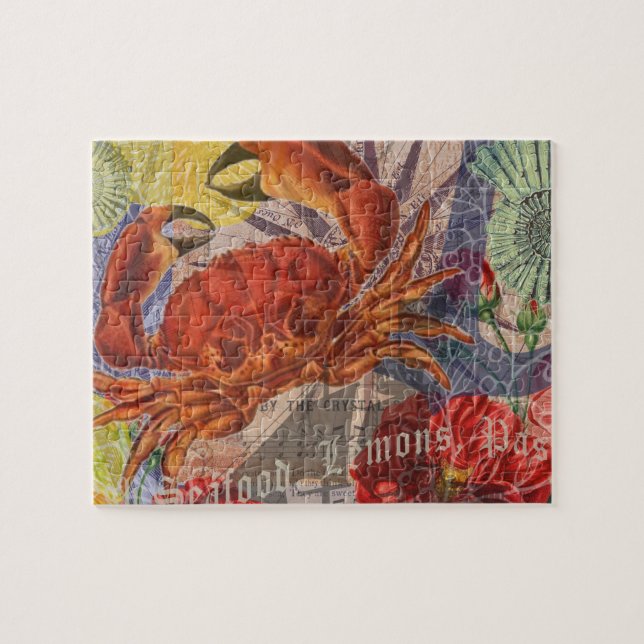 Puzzle Crab Nautical Beach Seafood Art (Horizontal)