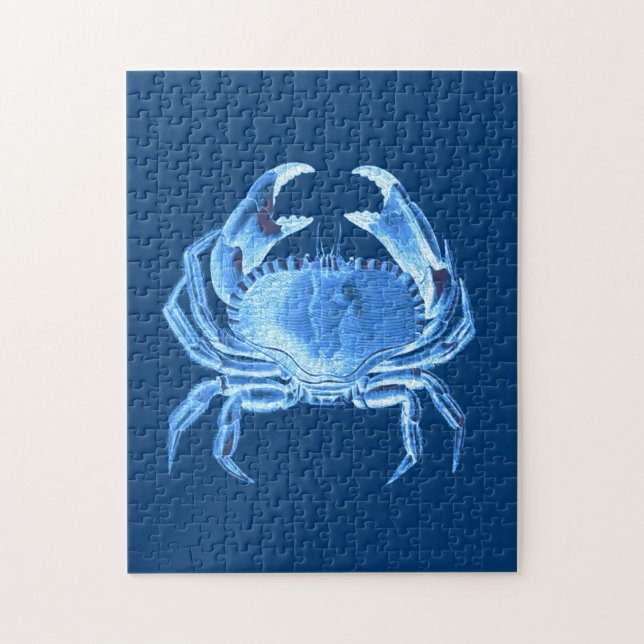 Puzzle Crab Sea Life Imprimer, Indigo Blue et White (Vertical)