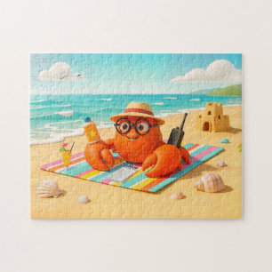 Puzzle Crabe espion se relaxant sur la plage avec son équ