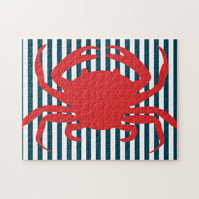 Puzzle Crabe rouge sur les rayures nautiques (Horizontal)