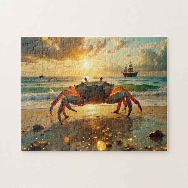 Puzzle crabe sur la plage au coucher du soleil (Horizontal)