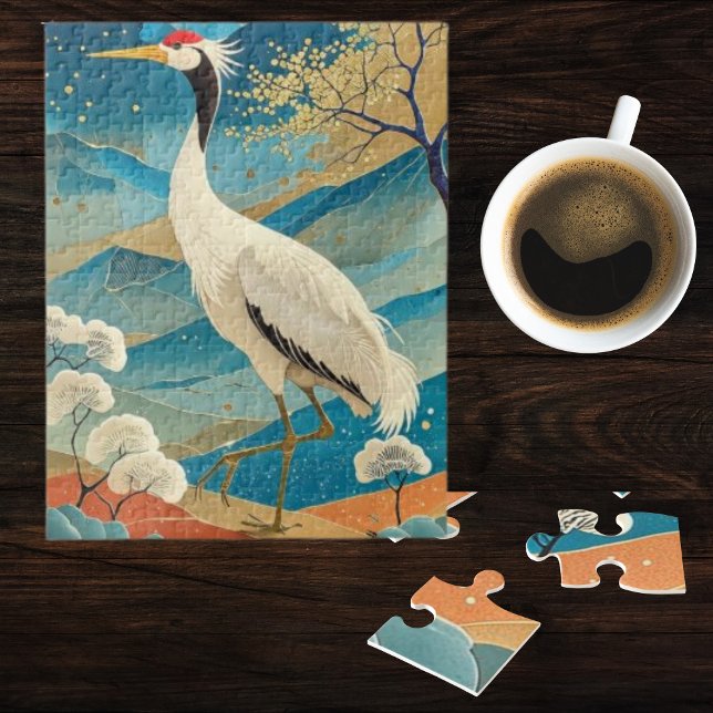 Puzzle Crane Bird with Mountains and Fall Trees Japanese (Créateur téléchargé)