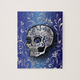 Puzzle Crâne bleu et argenté de saphir lunatique