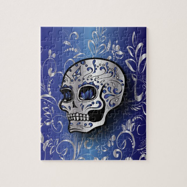 Puzzle Crâne bleu et argenté de saphir lunatique (Vertical)