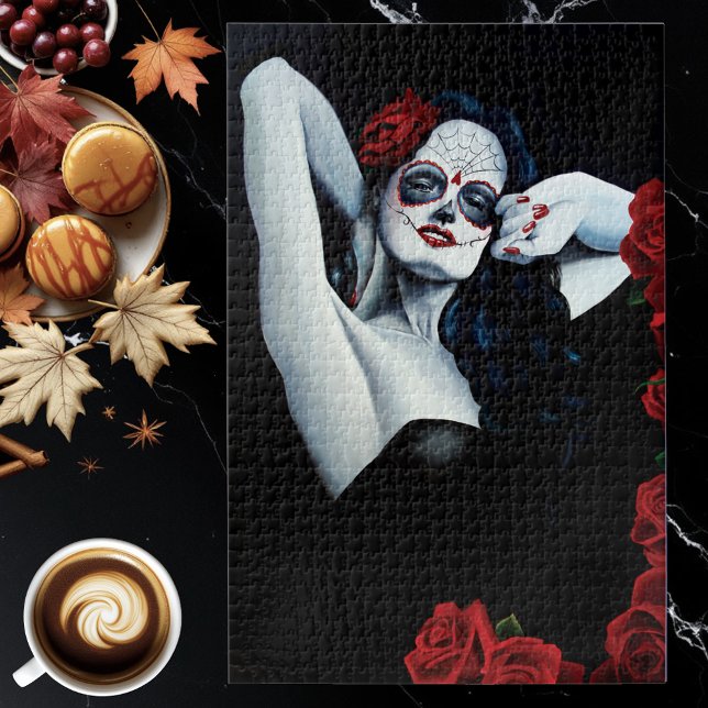 Puzzle Crâne de Sucre Roses Rouges Noir (Créateur téléchargé)