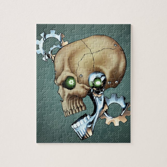 Puzzle Crâne étranger de robot de l'avenir en chrome + Os (Vertical)