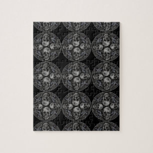 Puzzle Crâne gothique noir blanc gris